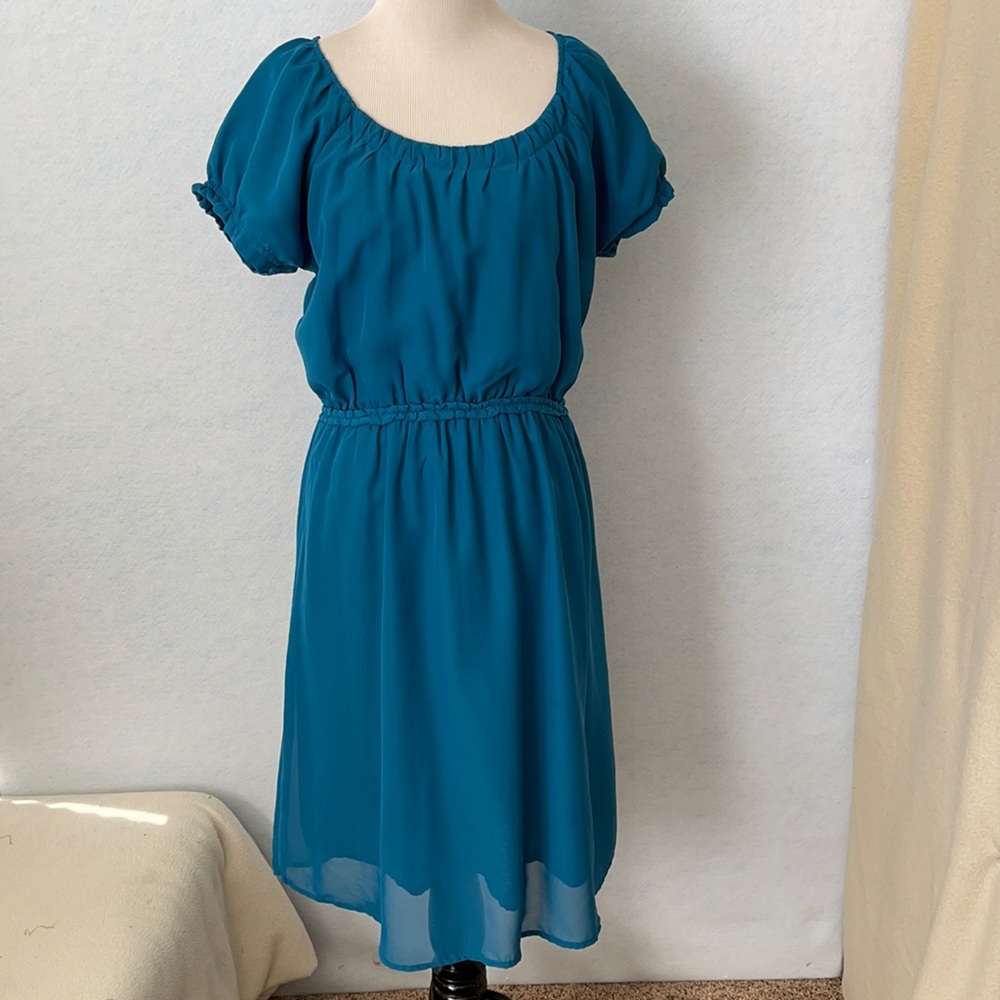 Bella Bird Cap Sleeve Braided Waist Chiffon Dress